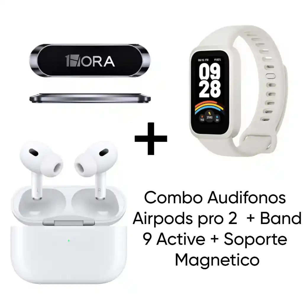 Combo Airpods Pro 2 + Band 9 Active + Soporte Magnetico