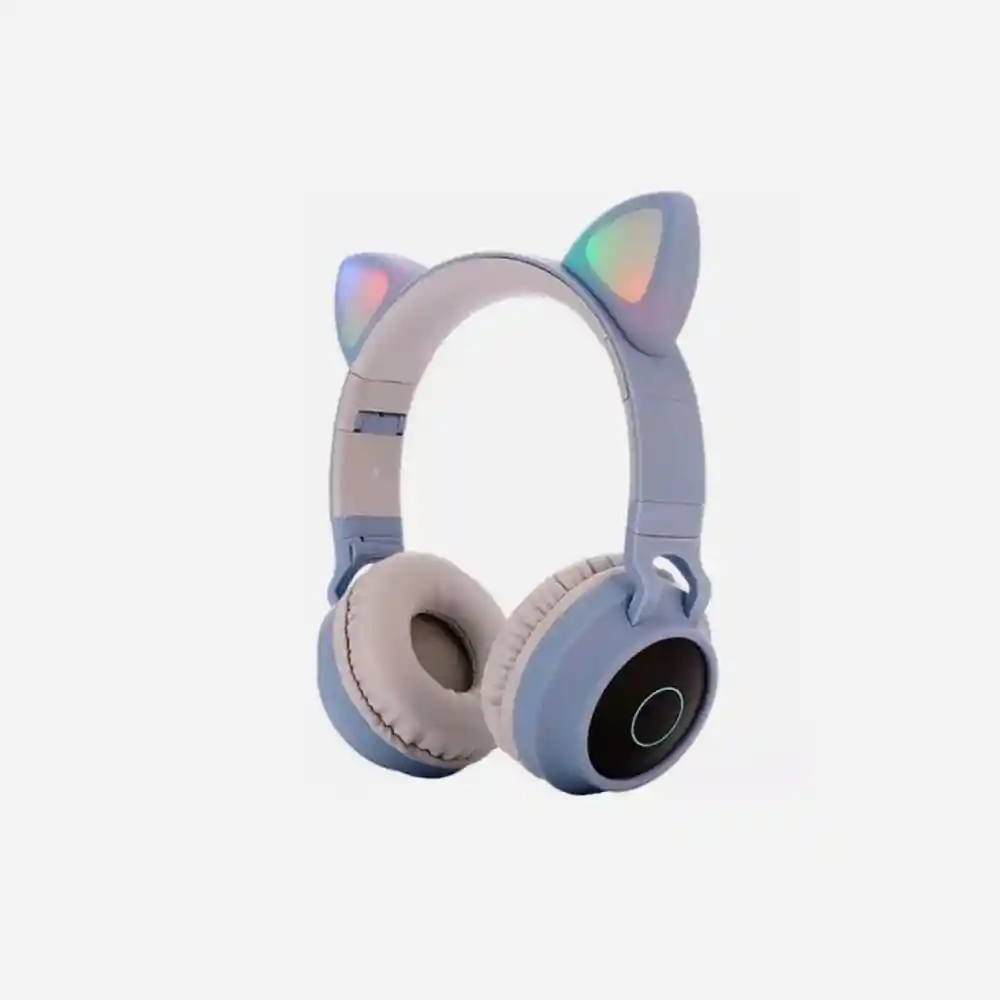 Audifonos Inalambricos Diadema Azul Orejas De Gato
