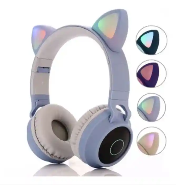 Audifonos Inalambricos Diadema Azul Orejas De Gato