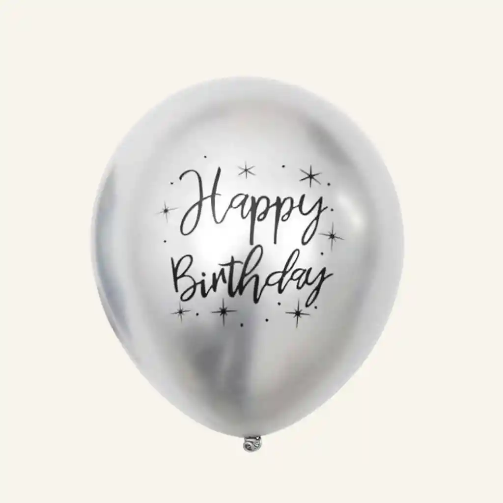 Globo Plateado Con Helio Feliz Cumpleaños