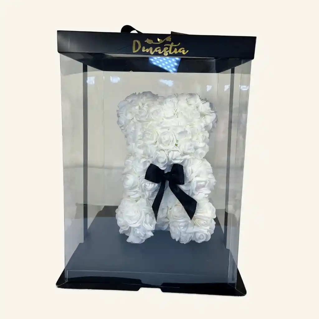 Oso De Rosas Blanco, 2 Globos En Helio Y Ferrero X8