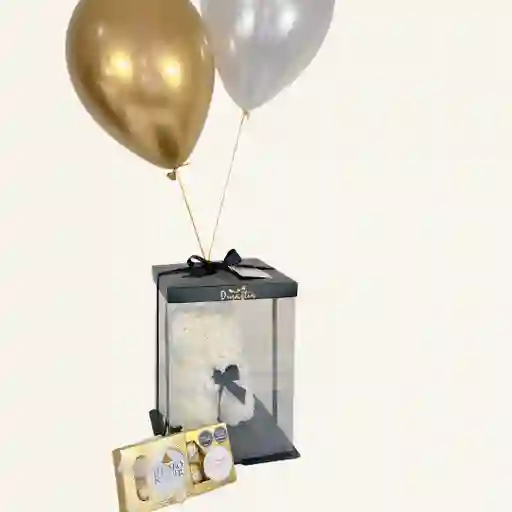 Oso De Rosas Blanco, 2 Globos En Helio Y Ferrero X8