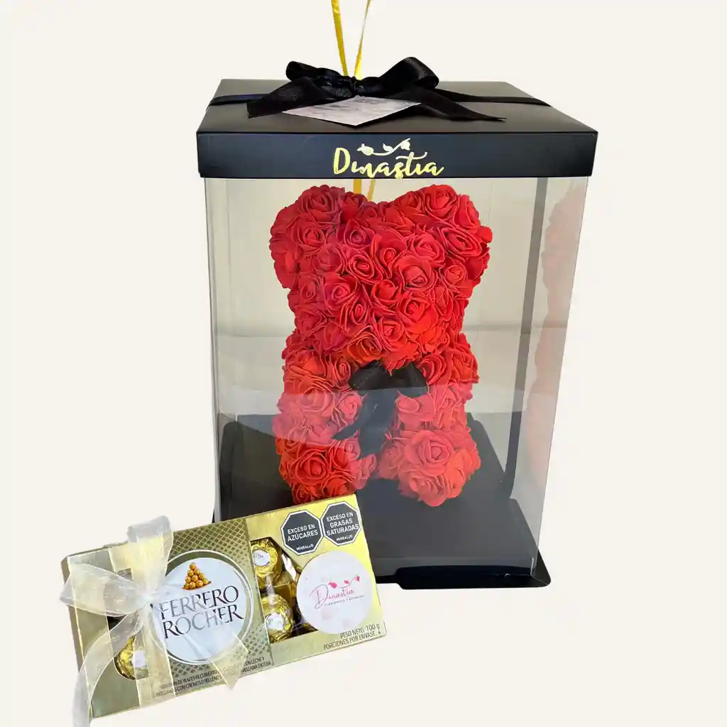 Oso De Rosas Rojo, 2 Globos En Helio Y Ferrero X8