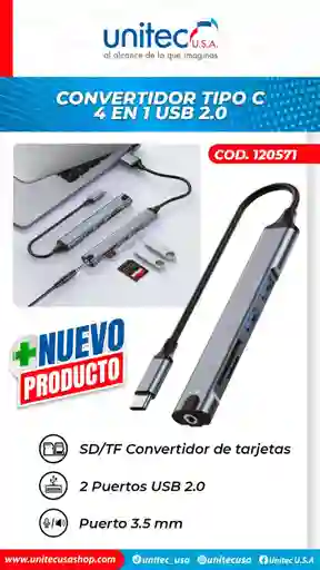 Convertidor Tipo C 4 En 1 Usb 2.0 Unitec