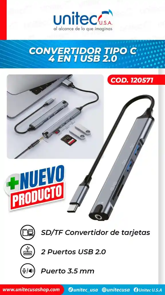 Convertidor Tipo C 4 En 1 Usb 2.0 Unitec
