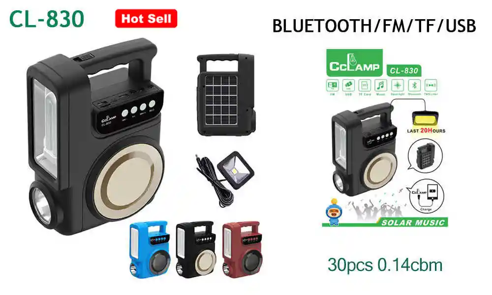 Planta Solar Led Recargable Con Bombillo Para Camping Y Emergencias - Con Panel Solar, Ampolleta, Bluetooth Y Radio / Cclamp