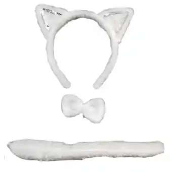 Kit Disfraz De Gato, Blanco Con Lentejuelas, Corbatin, Orejas Y Cola - Halloween