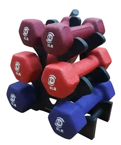 Combo Mancuernas Sportfitness 2lb 4lb 5lb Neopreno Hexagonal Mas Base Plástica