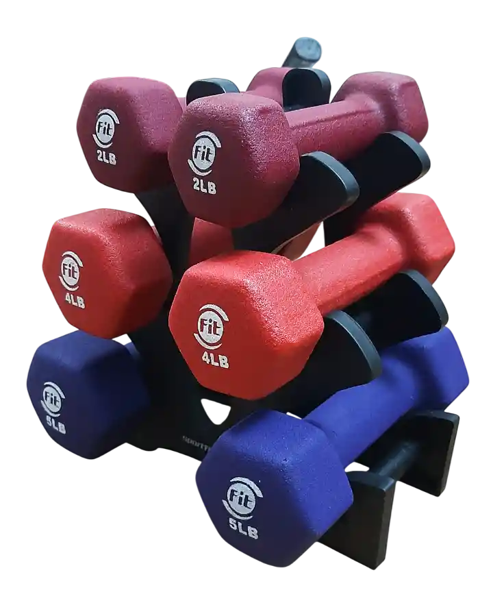 Combo Mancuernas Sportfitness 2lb 4lb 5lb Neopreno Hexagonal Mas Base Plástica