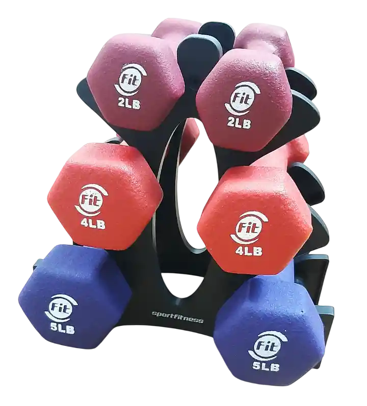 Combo Mancuernas Sportfitness 2lb 4lb 5lb Neopreno Hexagonal Mas Base Plástica