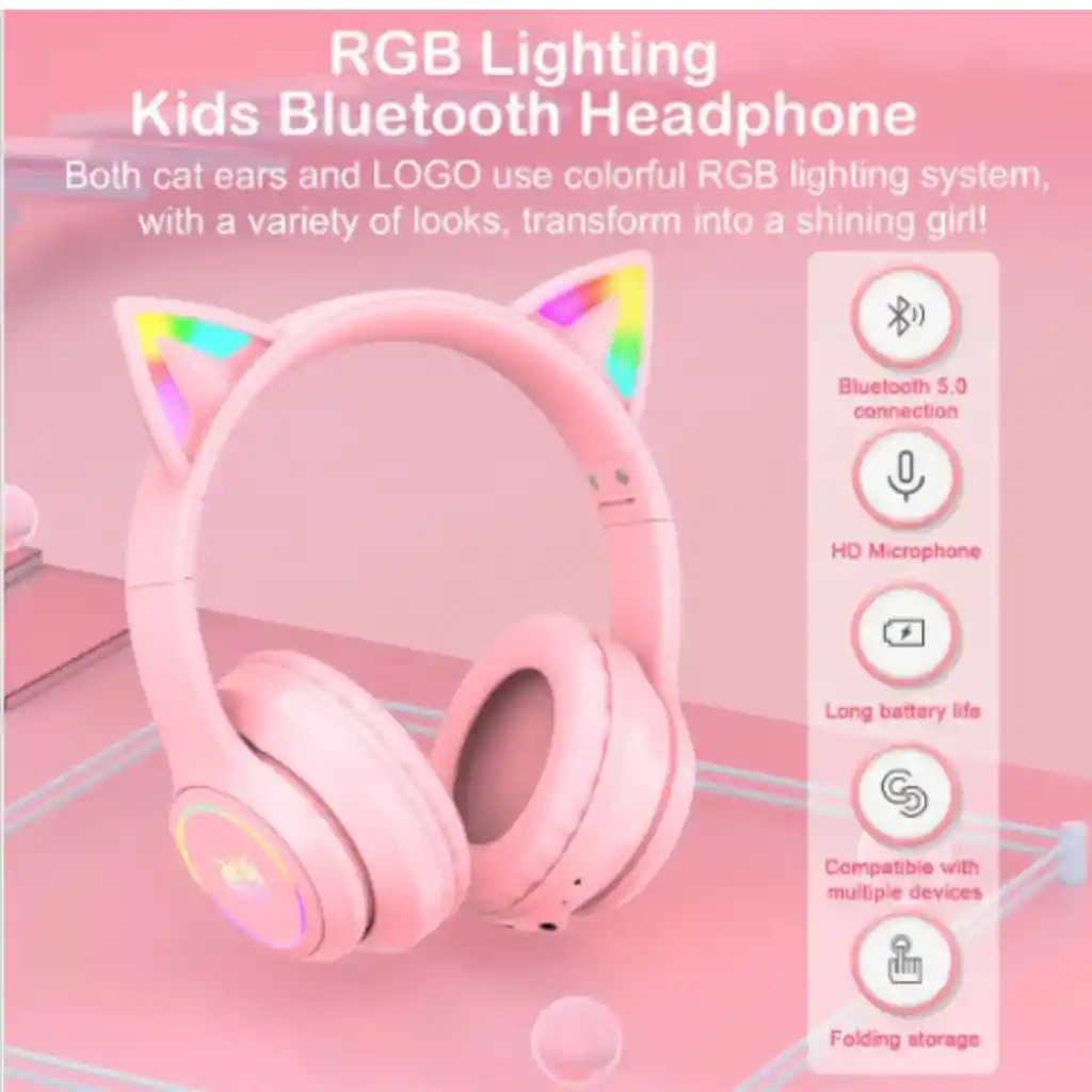 Audífonos Onikuma B90 Bluetooth Led Inalámbricos Rosado
