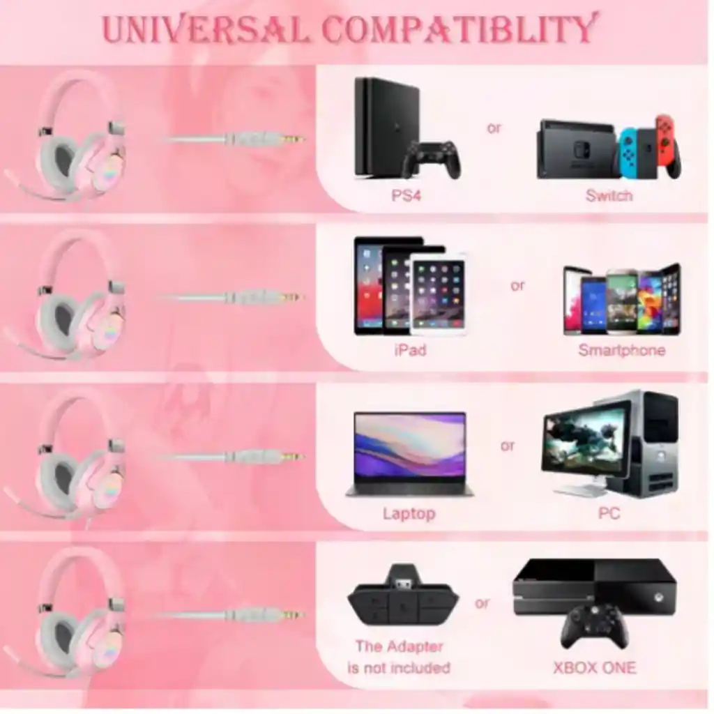 Audifonos Diadema Gamer Onikuma K15 Rosados Con Luz Rgb Led Color Rosa