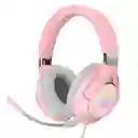 Audifonos Diadema Gamer Onikuma K15 Rosados Con Luz Rgb Led Color Rosa