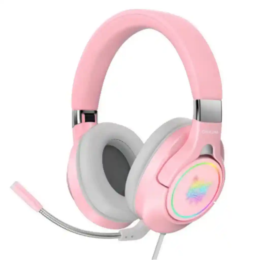 Audifonos Diadema Gamer Onikuma K15 Rosados Con Luz Rgb Led Color Rosa