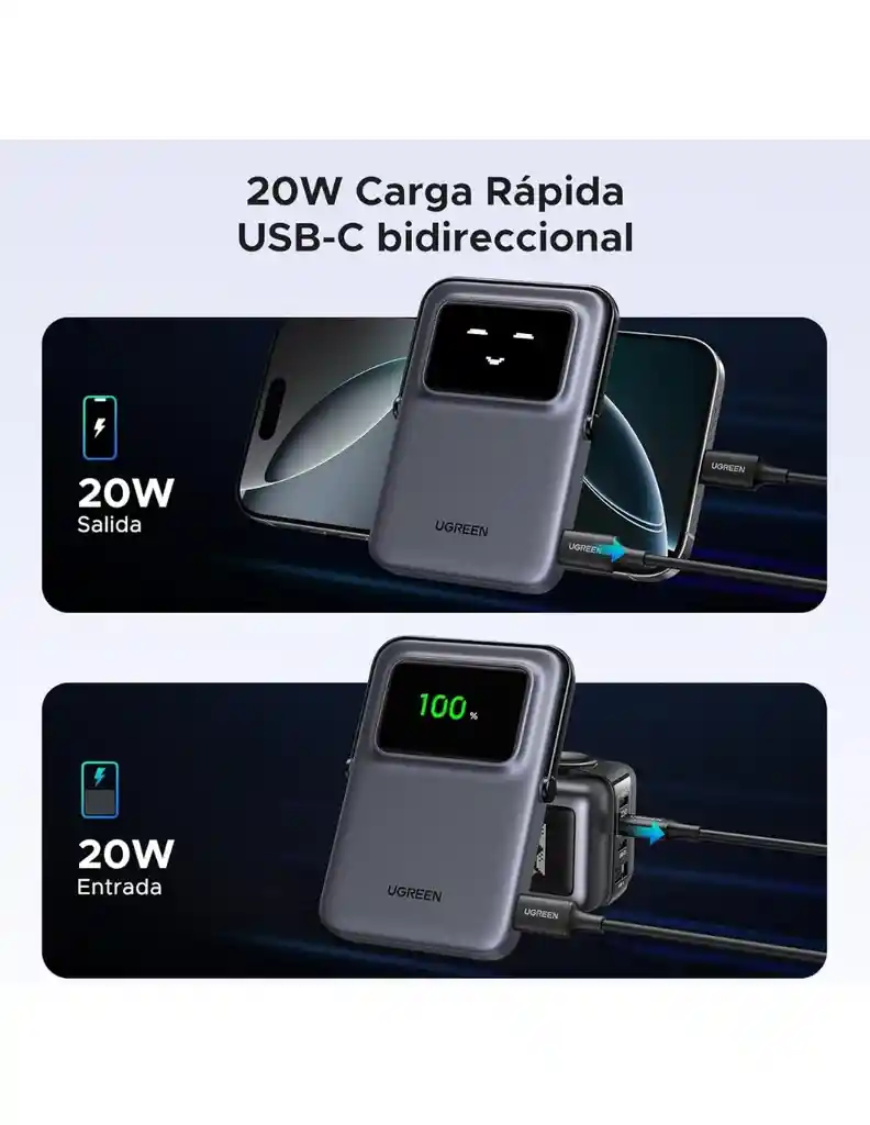 Power Bank Ugreen Magsafe Mini 5000mah 20w Con Pantalla Gris