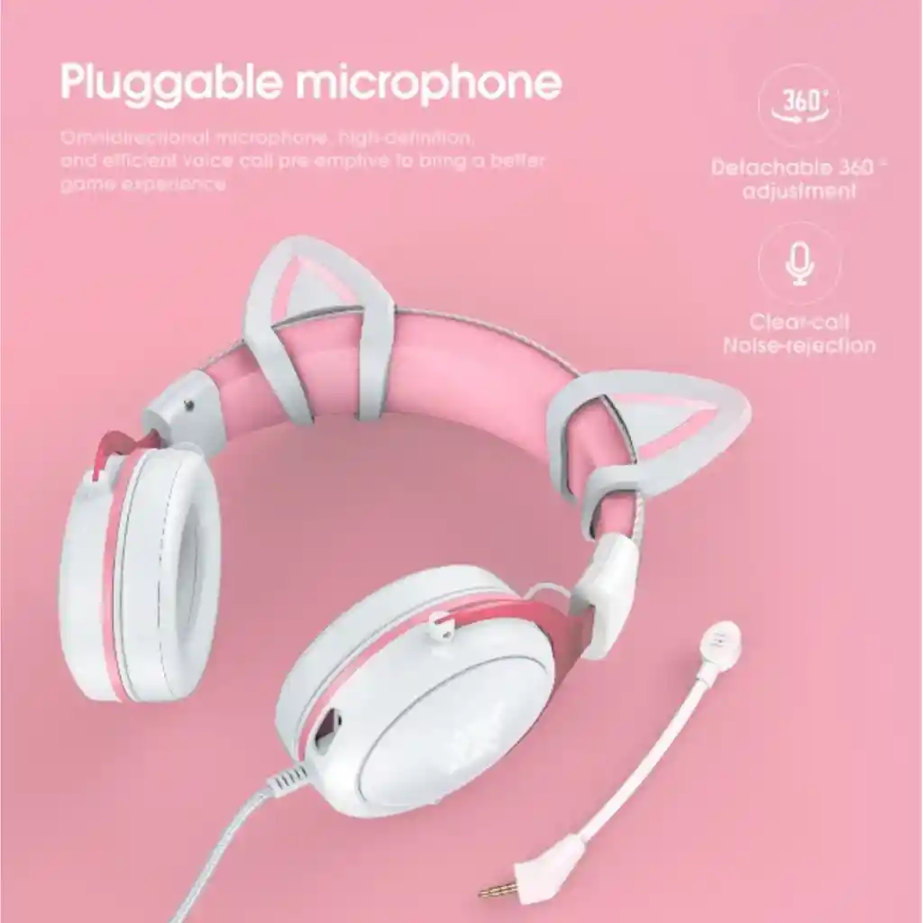 Audifonos Gamer Onikuma X10 Orejas Blancos Con Rosado Rgb Color Blanco