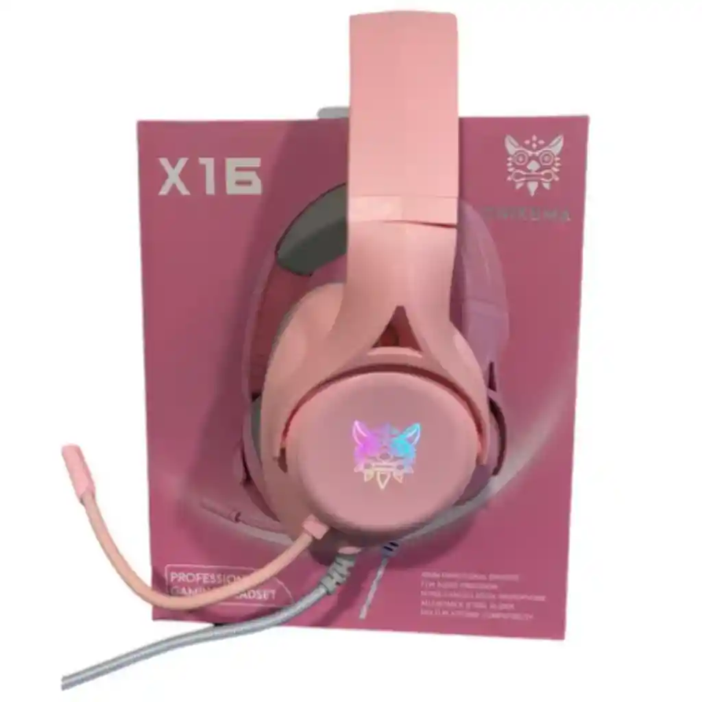 Audifonos Diadema Gamer Onikuma X16 Rosados Con Luz Rgb Led