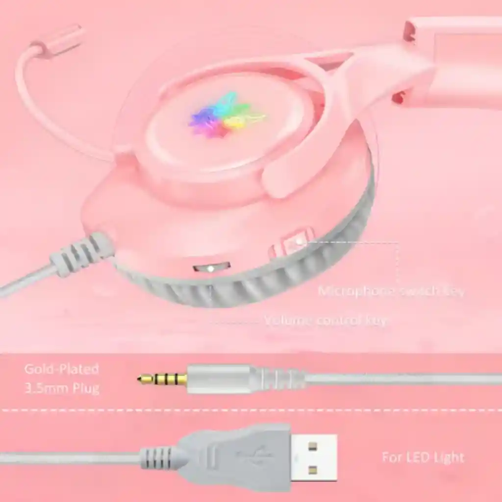 Audifonos Diadema Gamer Onikuma X16 Rosados Con Luz Rgb Led
