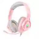 Audifonos Diadema Gamer Onikuma X16 Rosados Con Luz Rgb Led