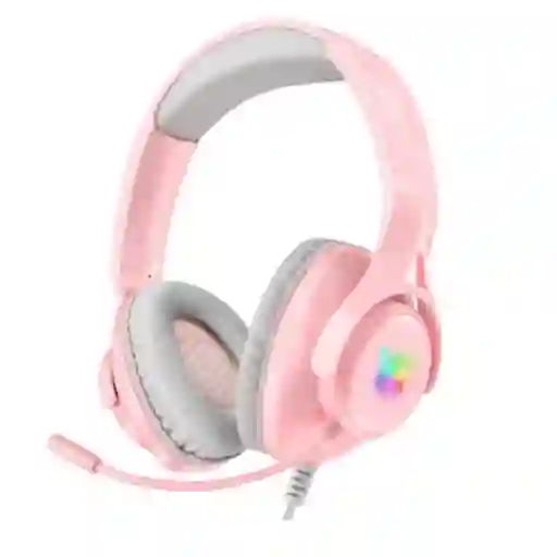 Audifonos Diadema Gamer Onikuma X16 Rosados Con Luz Rgb Led