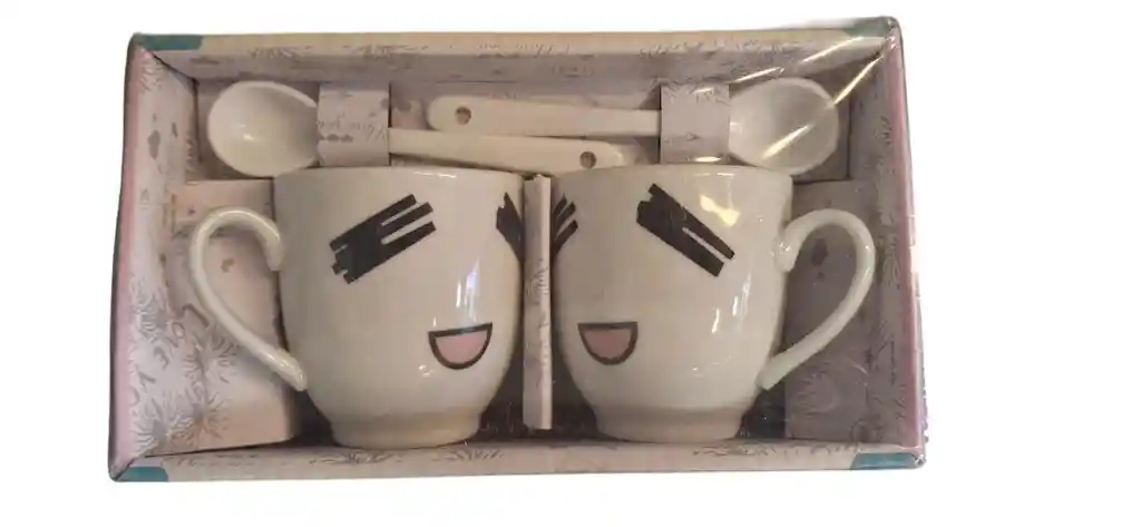 Set De Tazas De Cerámica -diseño Moderno (2 Tazas +2 Cucharitas)