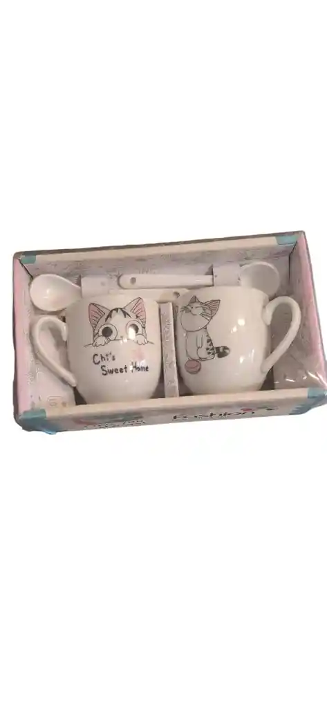 Set De Tazas De Cerámica -diseño Moderno (2 Tazas +2 Cucharitas)