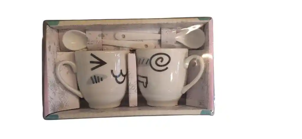 Set De Tazas De Cerámica -diseño Moderno (2 Tazas +2 Cucharitas)