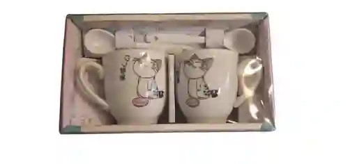 Set De Tazas De Cerámica -diseño Moderno (2 Tazas +2 Cucharitas)