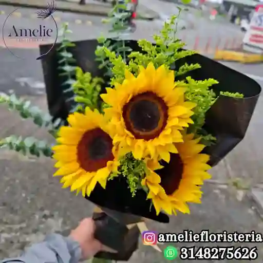 Bouquet De 3 Girasoles Papel Coreano