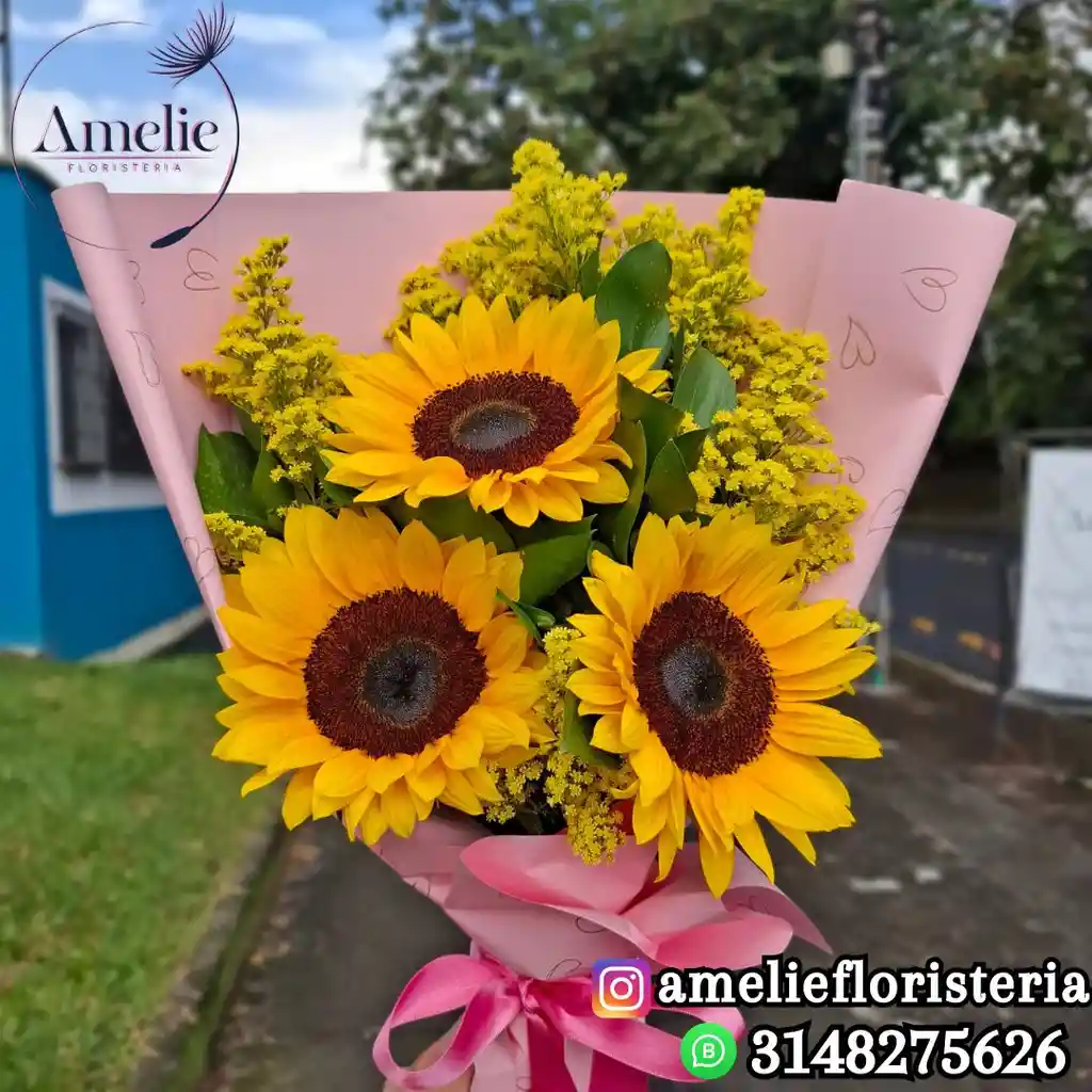 Bouquet De 3 Girasoles Papel Coreano
