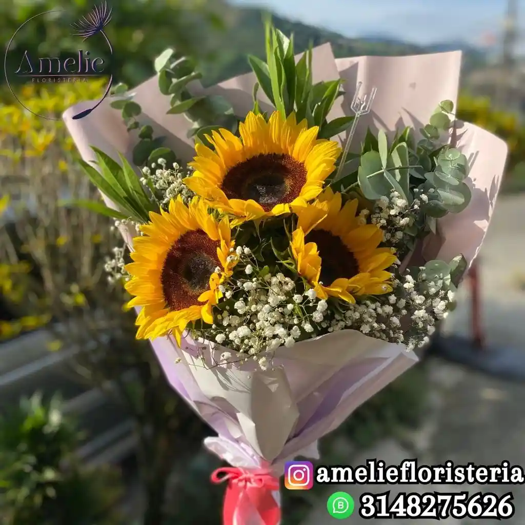 Bouquet De 3 Girasoles Papel Coreano