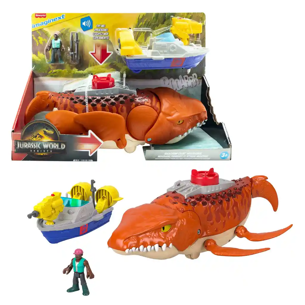 Imaginext Jurassic World Rebirth Mosasaurus Caza Y Muerde