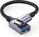 Cable Adaptador Ugreen Usb-c A Usb 3.0 Otg De Nailon, 15 Cm, Color Gris Y Negro