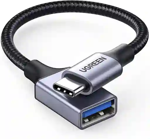 Cable Adaptador Ugreen Usb-c A Usb 3.0 Otg De Nailon, 15 Cm, Color Gris Y Negro