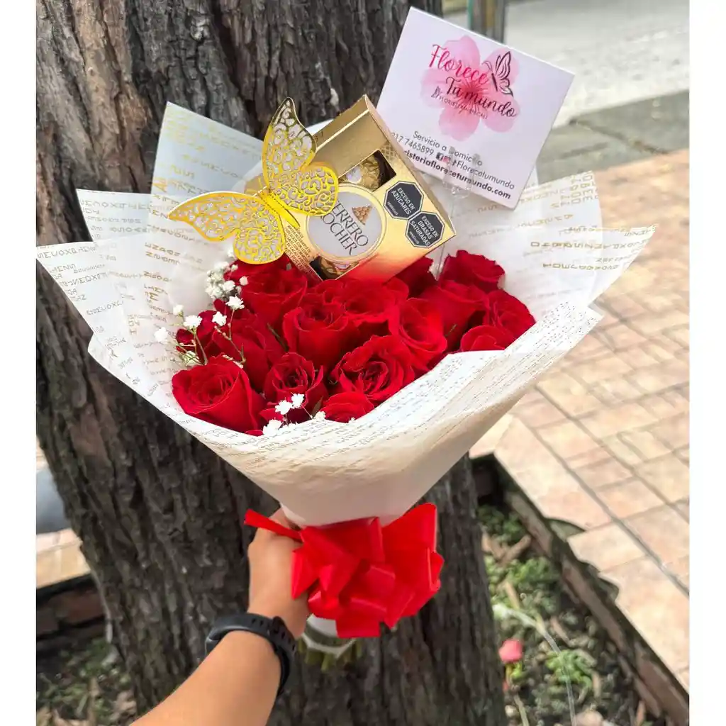 Ramo Con Rosas Rojas Y Chocolates