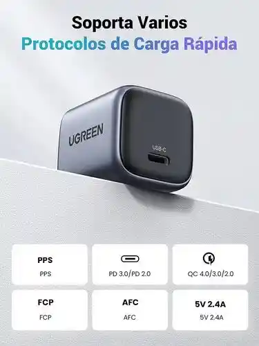 Mini Cargador 30w Ugreen Carga Rápida Usb C Gan Compatible Color Gris