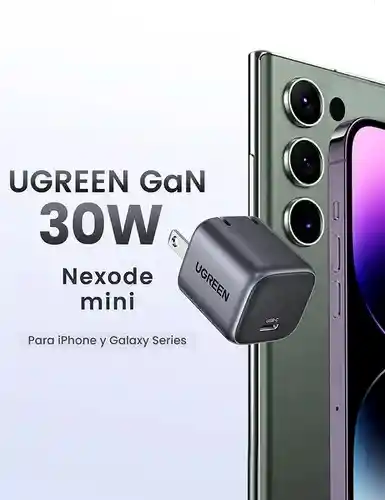 Mini Cargador 30w Ugreen Carga Rápida Usb C Gan Compatible Color Gris