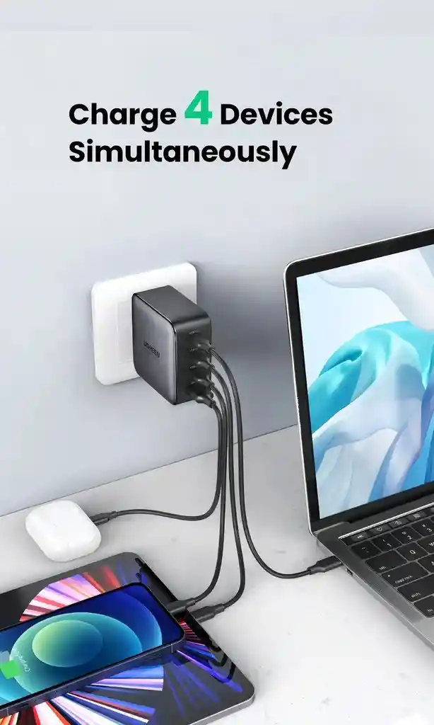 Cargador De Pared Ugreen Carga Rapida 100w Gan 3 Usb C 1 Usb