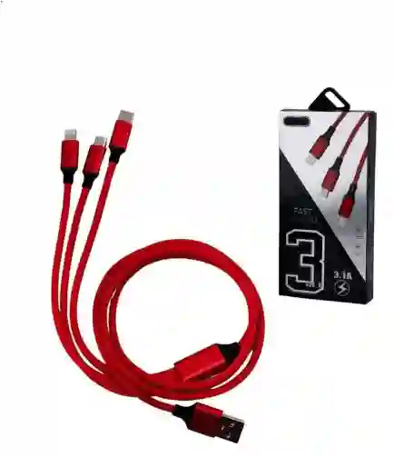 Cable Usb Ca-829 3 En 1 Tipo C Ios V8 Rojo Carga Rápida