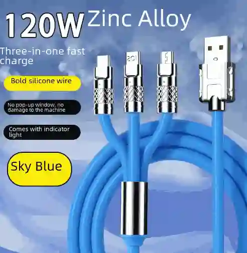 Cable 12m Aleación De Zinc 3 En 1 Azul 120w