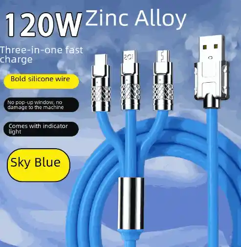 Cable 12m Aleación De Zinc 3 En 1 Azul 120w