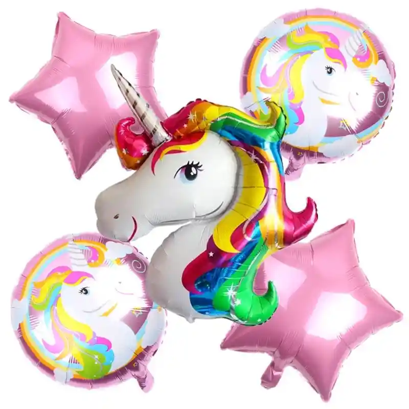 Globo Metalizado Bouquet 5 Piezas Unicornio Multicolor