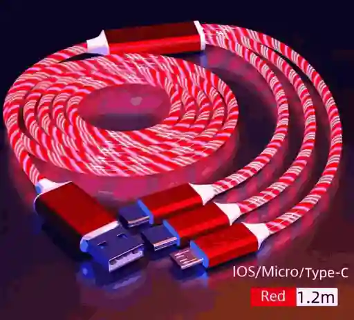 Cable Led 3 En 1 Tipo C Rojo