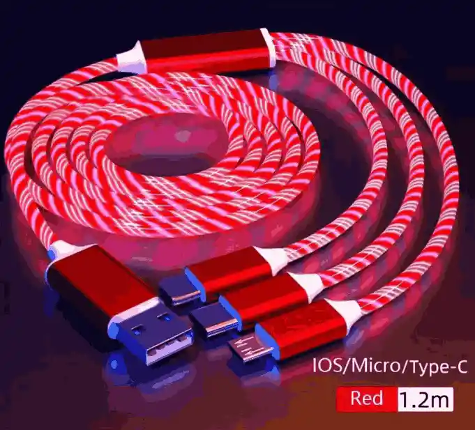 Cable Led 3 En 1 Tipo C Rojo