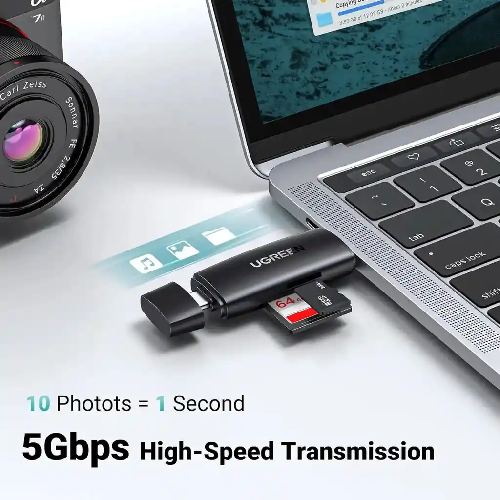 Ugreen Adaptador Doble Puerto Usb-c/usb 3.0 Lector Tarjetas