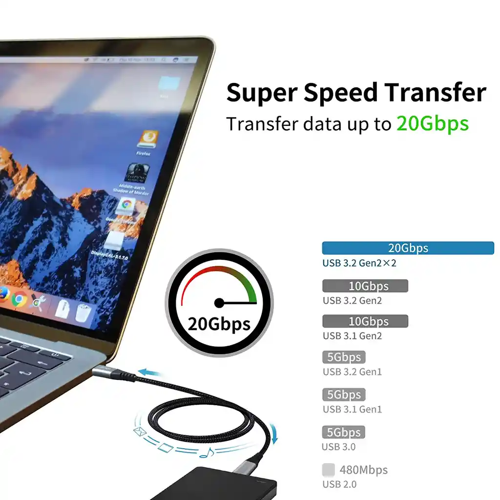 Cable Usb Tipo C Thunderbolt 5k 60 Hz 2 Metros
