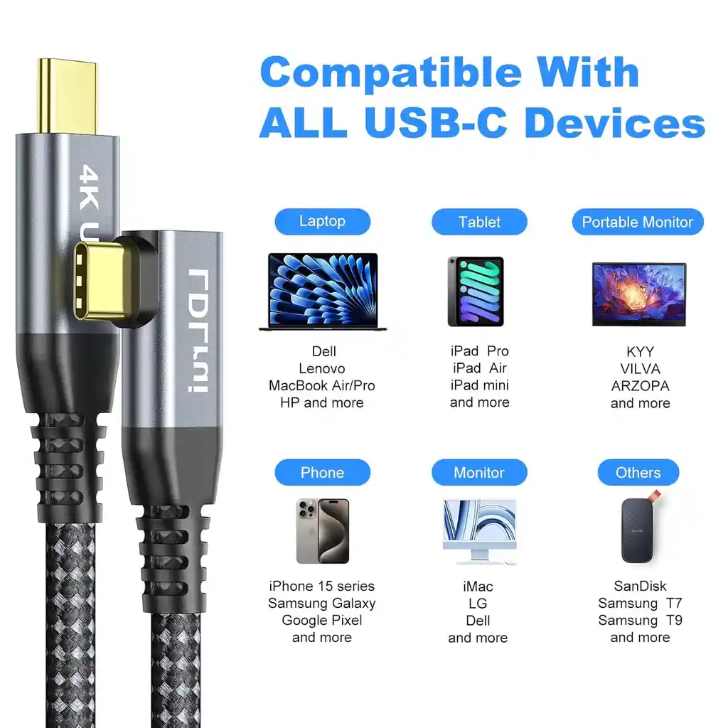 Cable Usb C Salida Video 4k Monitor Portatil Carga 100w