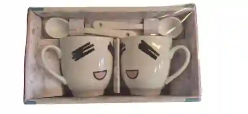 Set De Tazas De Cerámica -diseño Moderno (2 Tazas +2 Cucharitas)