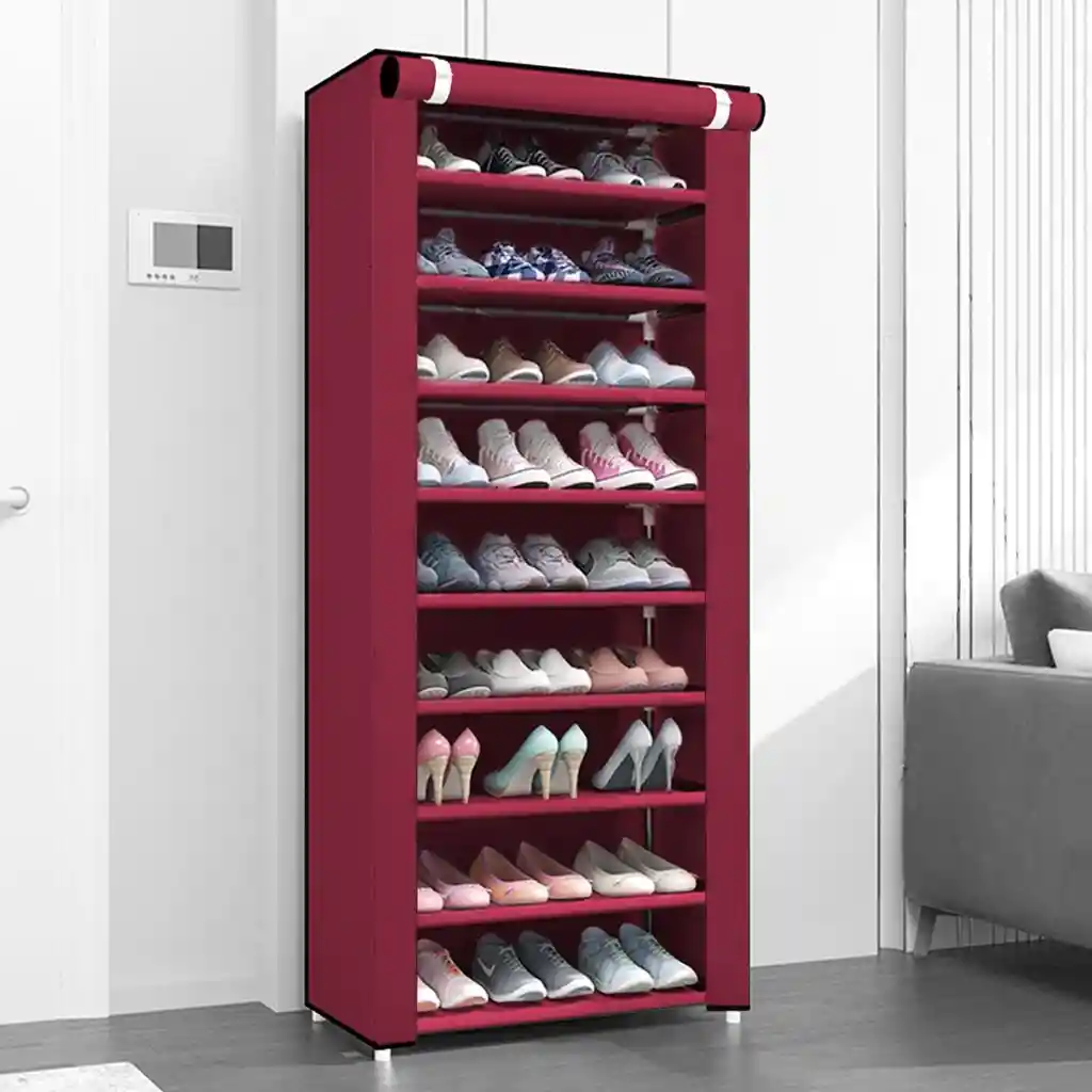 Zapatero Organizador 10 Niveles Cubierta Enrollable Antipolvo Vino Tinto