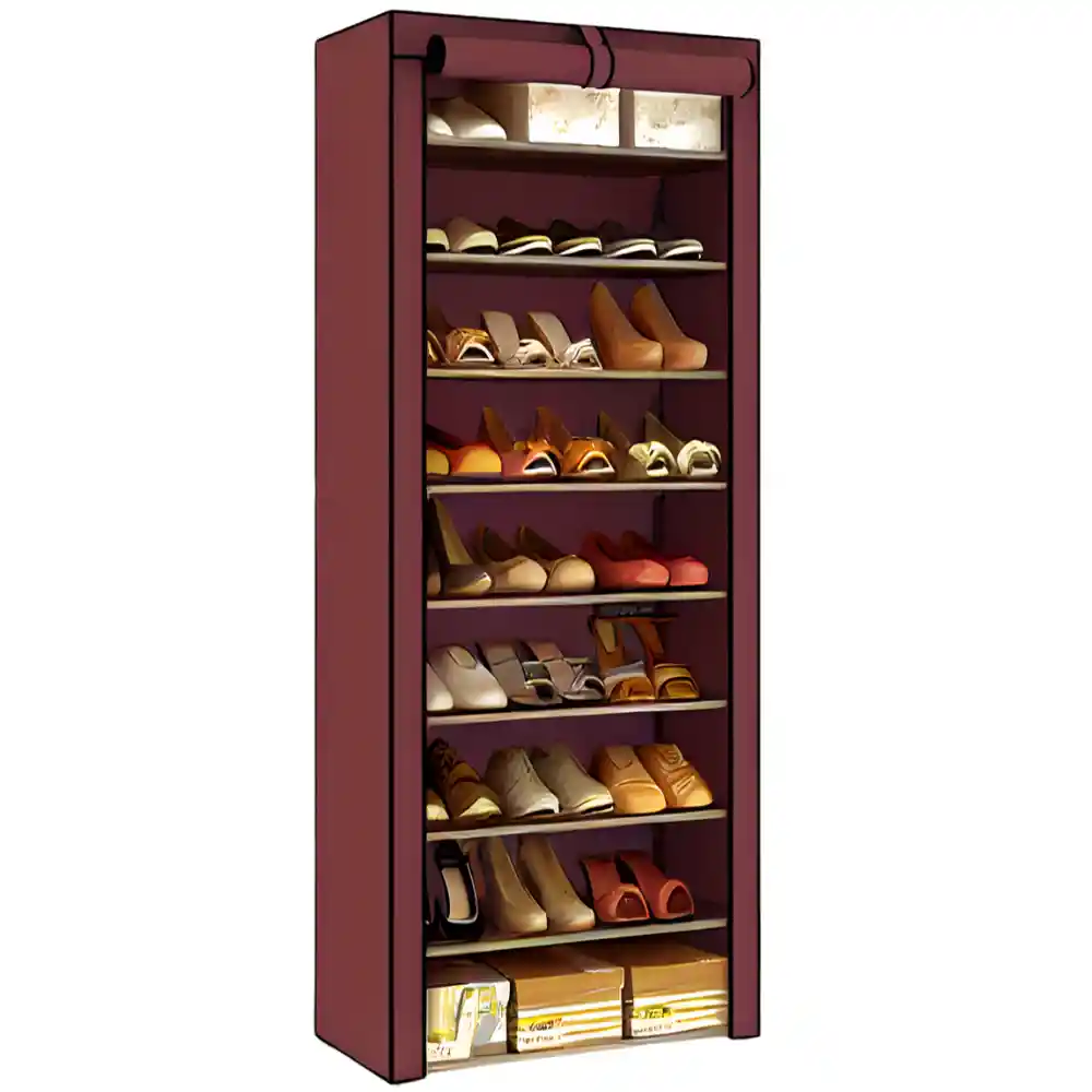 Zapatero Organizador 10 Niveles Cubierta Enrollable Antipolvo Vino Tinto
